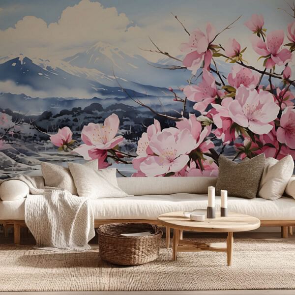Scenic Floral Landscape with Cherry Blossoms
