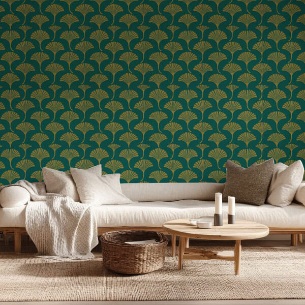 Elegant Florence Broadhurst Inspired Art Deco Fan Motif Wallpaper