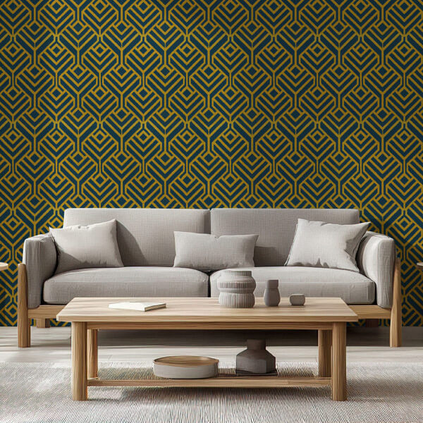 Florence Broadhurst Inspired Elegant Art Deco Geometric Wallpaper Design