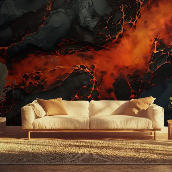 Fiery Orange and Gray Abstract Wallpaper